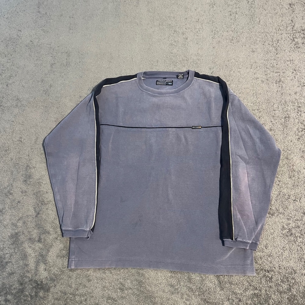 Vintage Point Zero Mens L Blue Gray Waffle Knit Thermal Long Sleeve Shirt Stripe